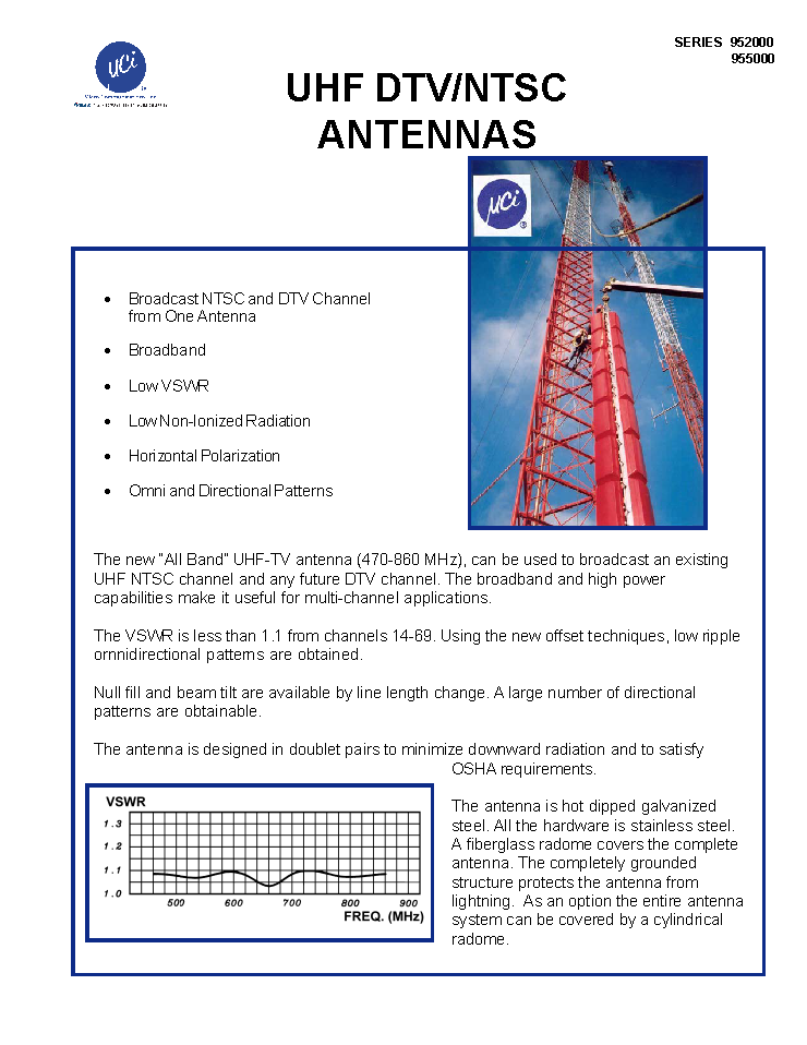 UHF DTV-NTSC Antenna Data Sheet