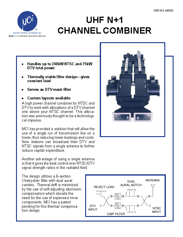 UHF N + 1 Adjacent Channel Combiner - Data Sheet