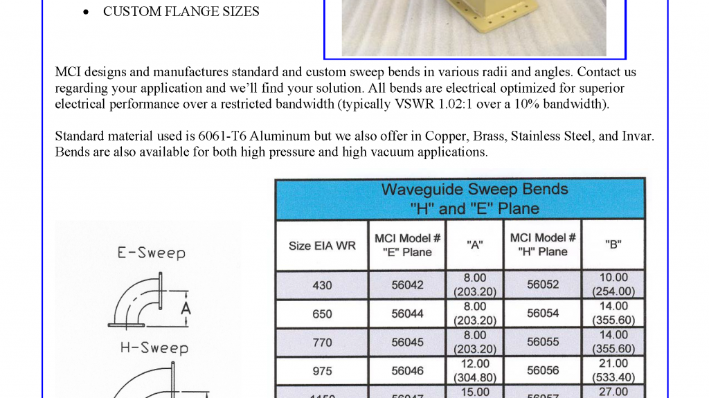 Waveguide Sweep Bend - Data Sheet